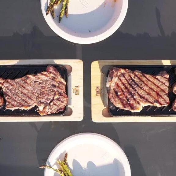 Sear 'N Serve Cast Iron and Wooden Tray Set (5 Piece)