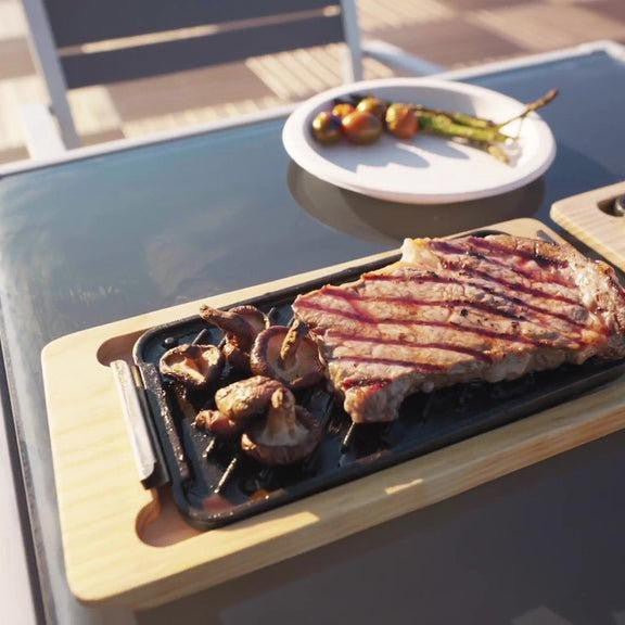 Sear 'N Serve Cast Iron and Wooden Tray Set (5 Piece)