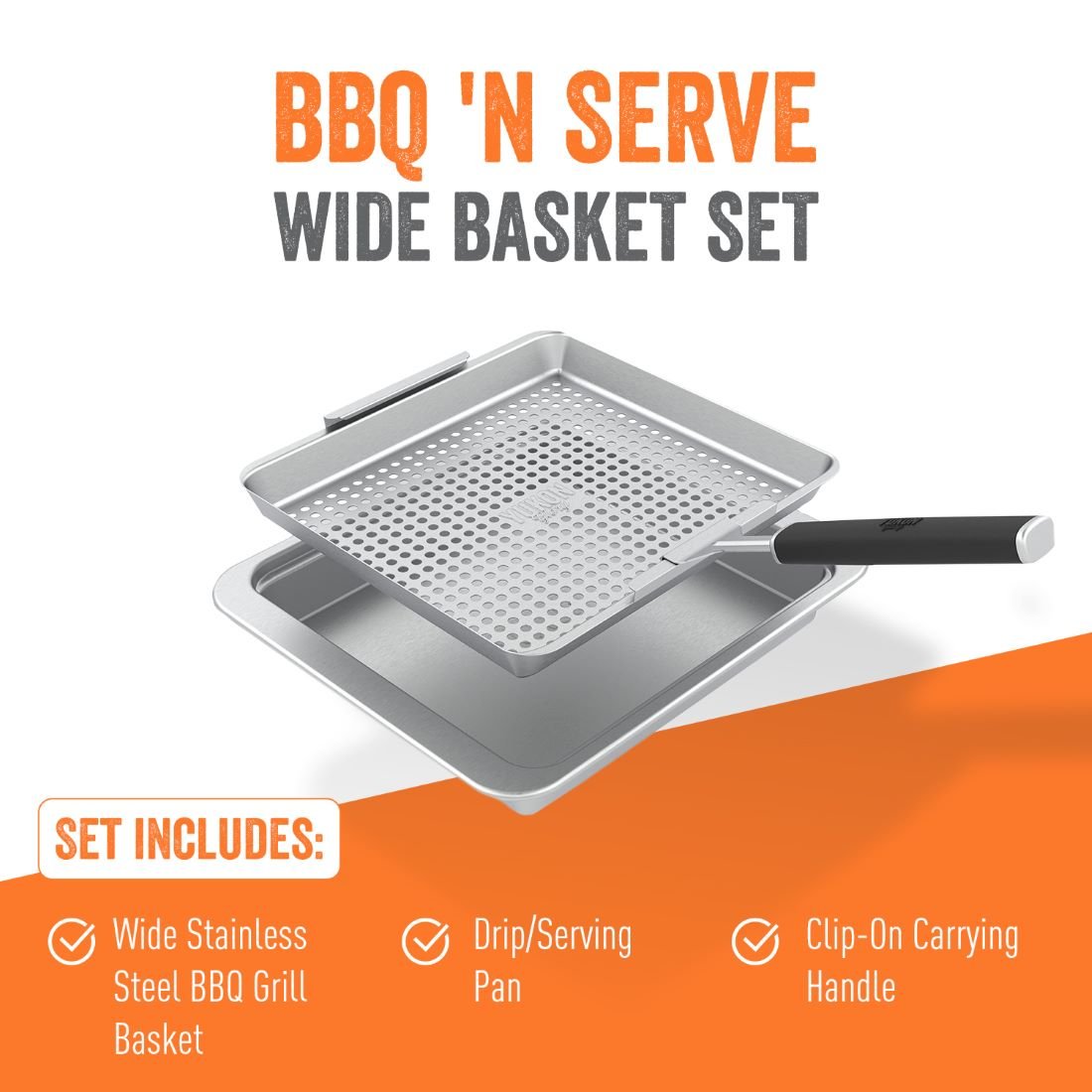 BBQ 'N Serve™ Wide Grill Basket & Drip Pan Set