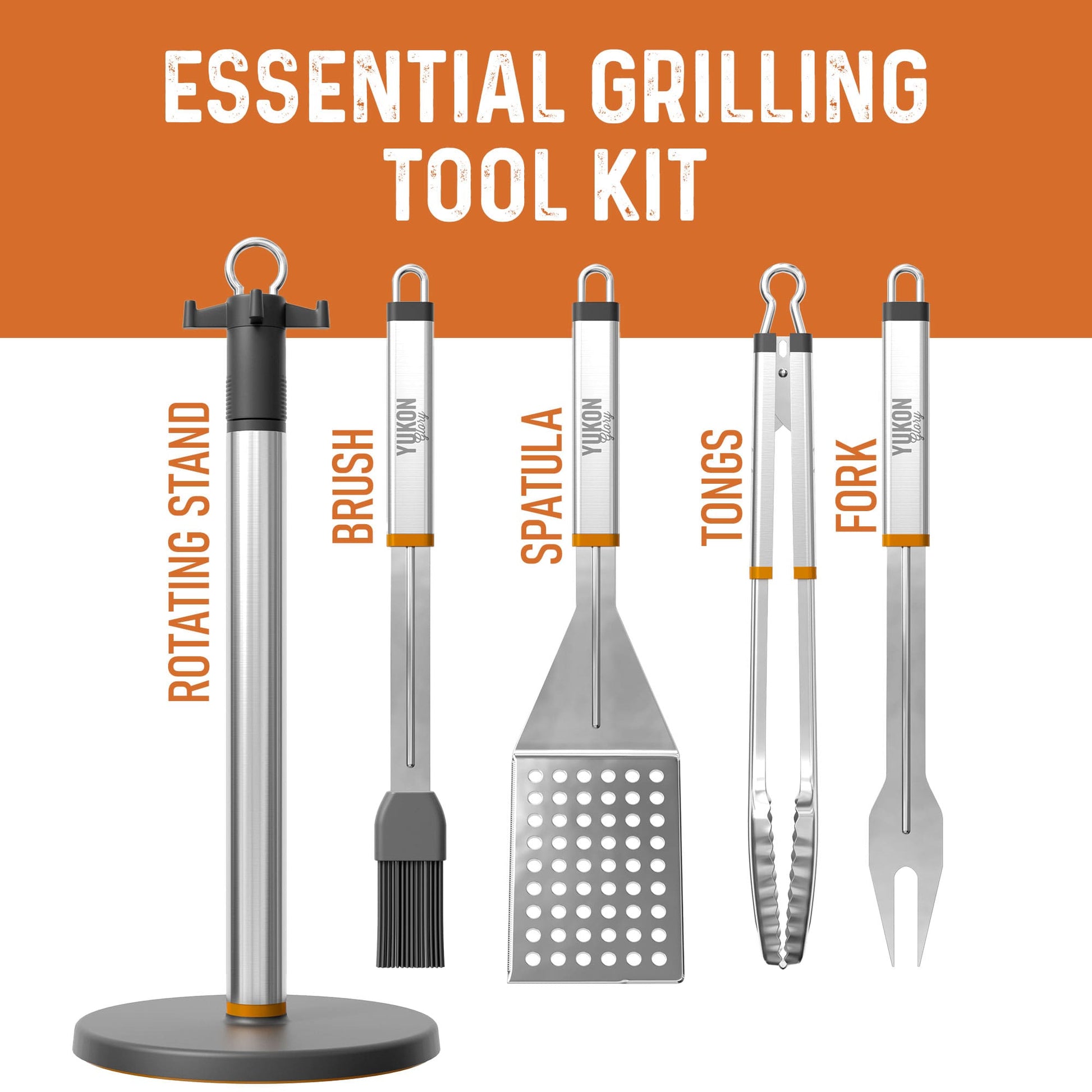 Rotating Grill Tool Set with Stand - 5 Piece