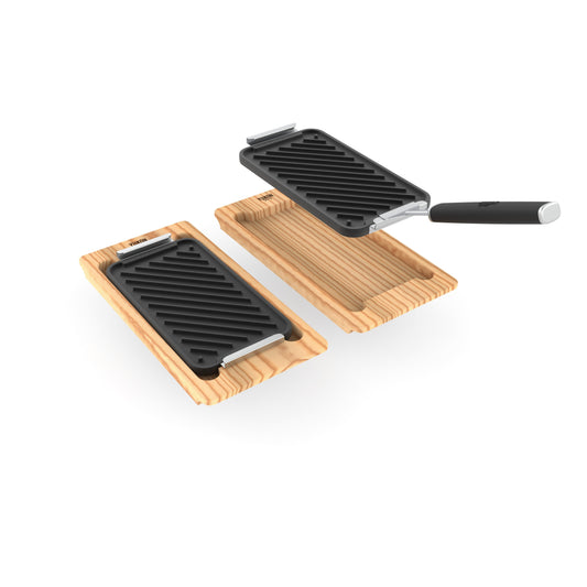 Sear 'N Serve Cast Iron and Wooden Tray Set (5 Piece)