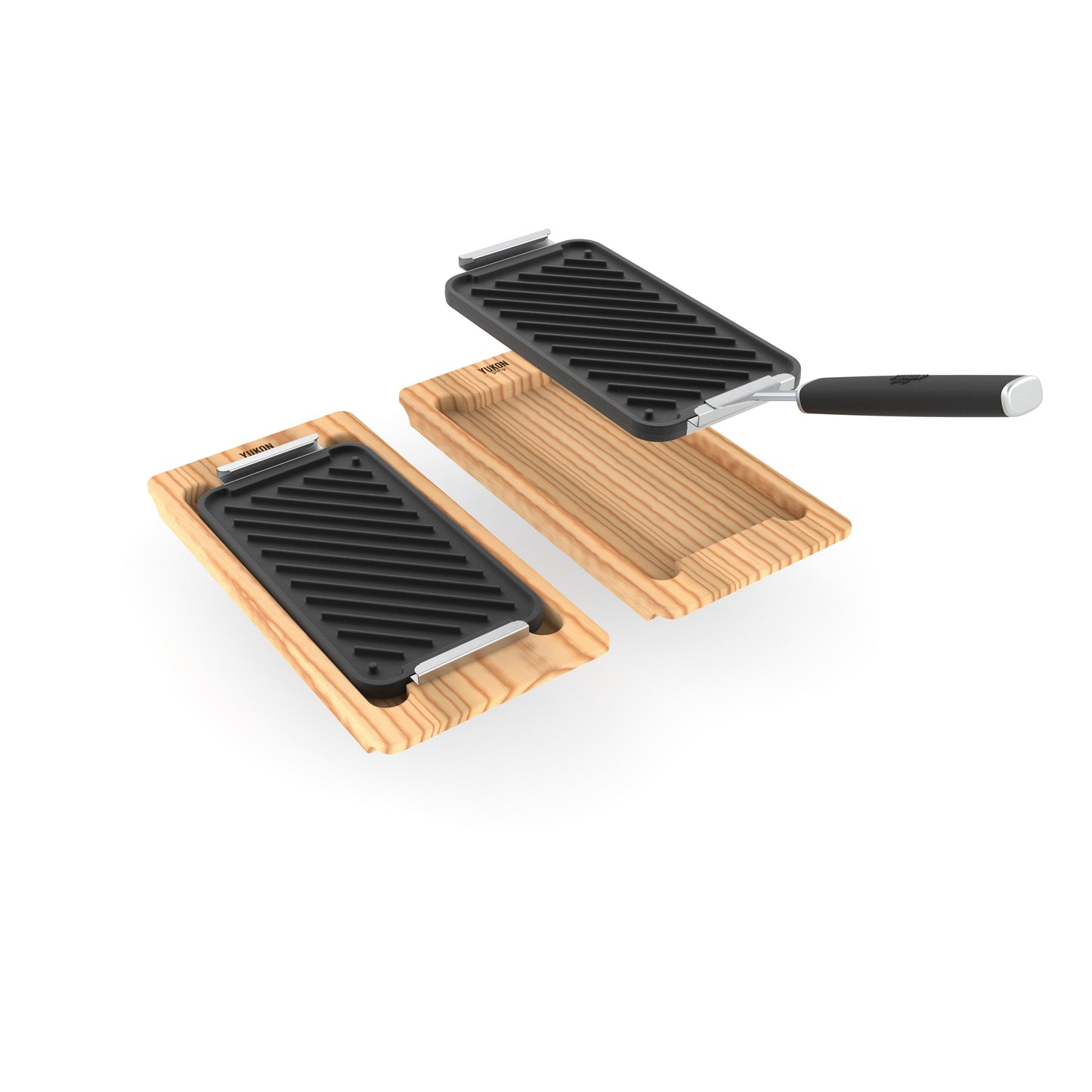 Cast Iron and Wooden Tray Set