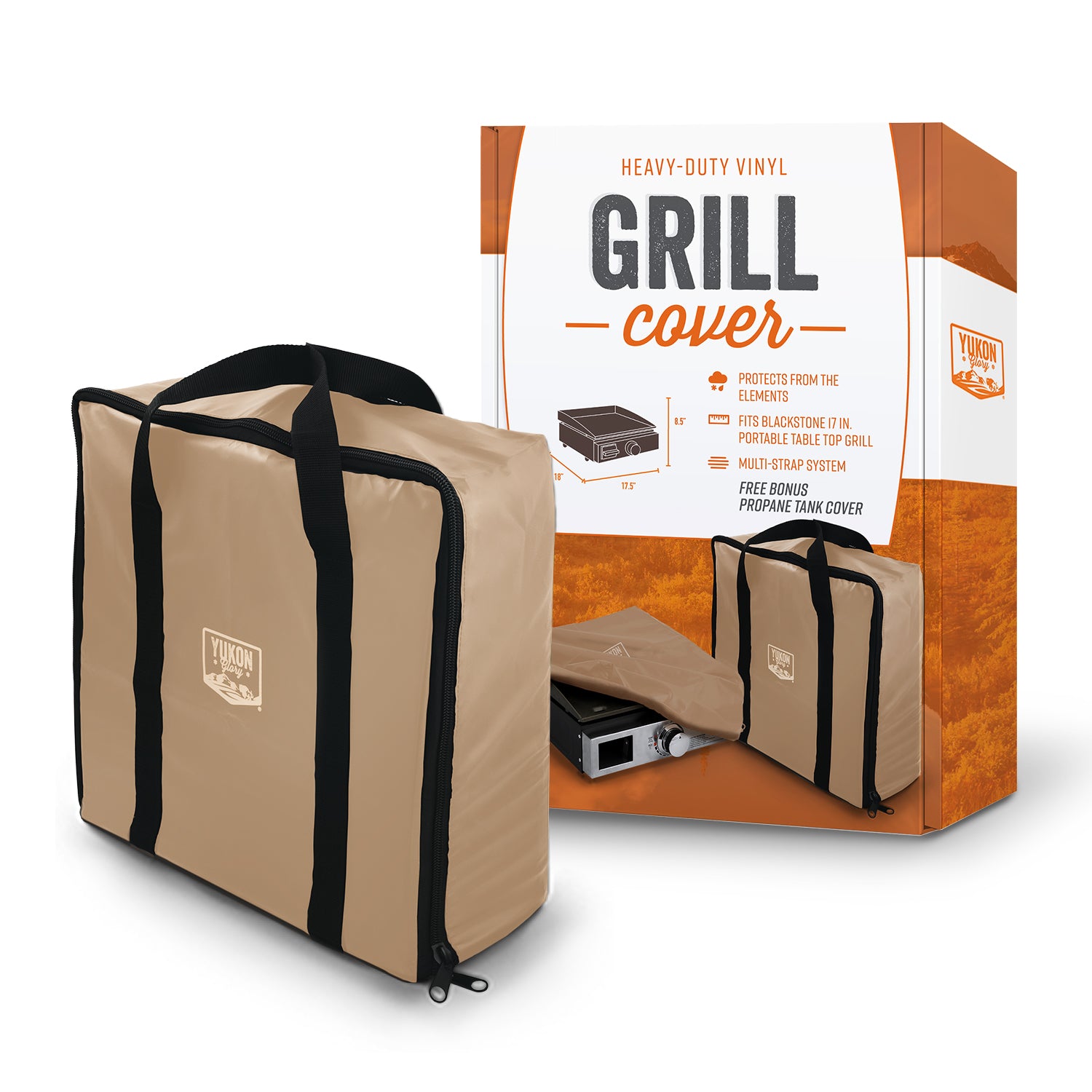 Yukon Glory Premium Blackstone Cover - The Tan Blackstone Griddle Cover & Carrying Case Made for Blackstone 17 Inch Table Top Griddles - Durable and Waterproof 17 Inch Blackstone Griddle Cover - Yukon Glory