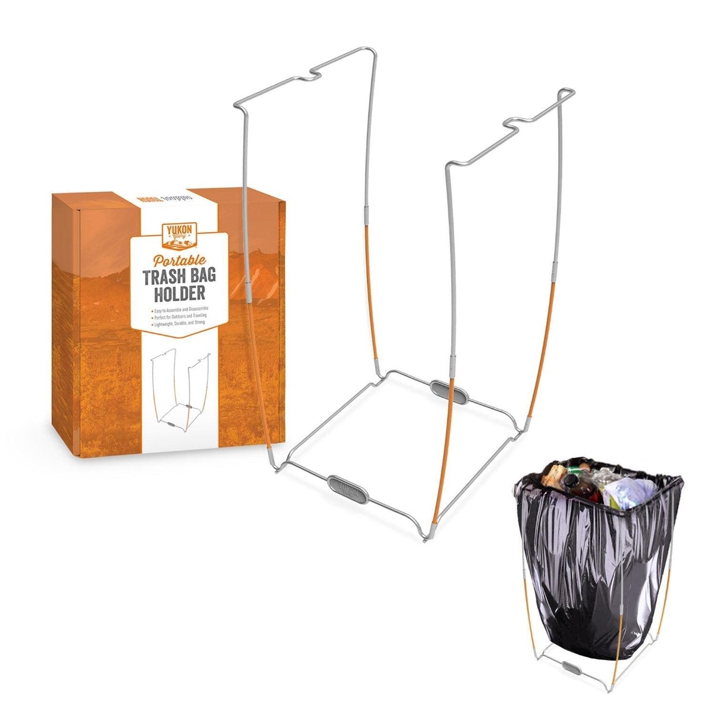 Yukon Glory Trash Bag Holder | Stainless Steel Support Stand | Camping Bag Holder | Acts As Outdoor Garbage Can | Collapsible Trash Bag Organizer | Includes Carry Bag | 13 Gallon Plastic Bag Holder