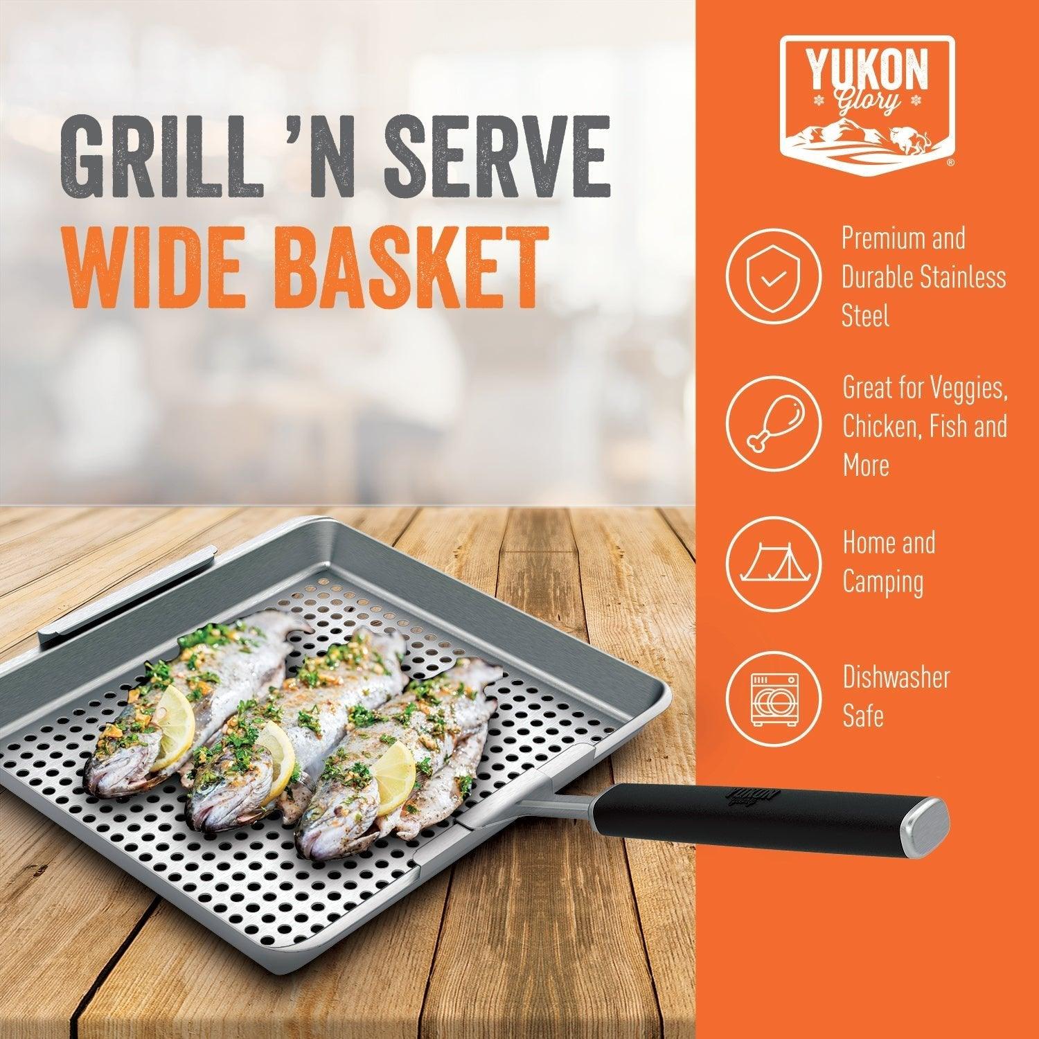 Yukon Glory BBQ 'N SERVE Grill & Sear Set Cast Iron Grill Pan & Stainless  Steel Serving Tray 